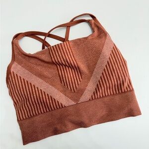Smartwool Intraknit Pecan Brown Rust Striped Sports Bra sz XS Strappy